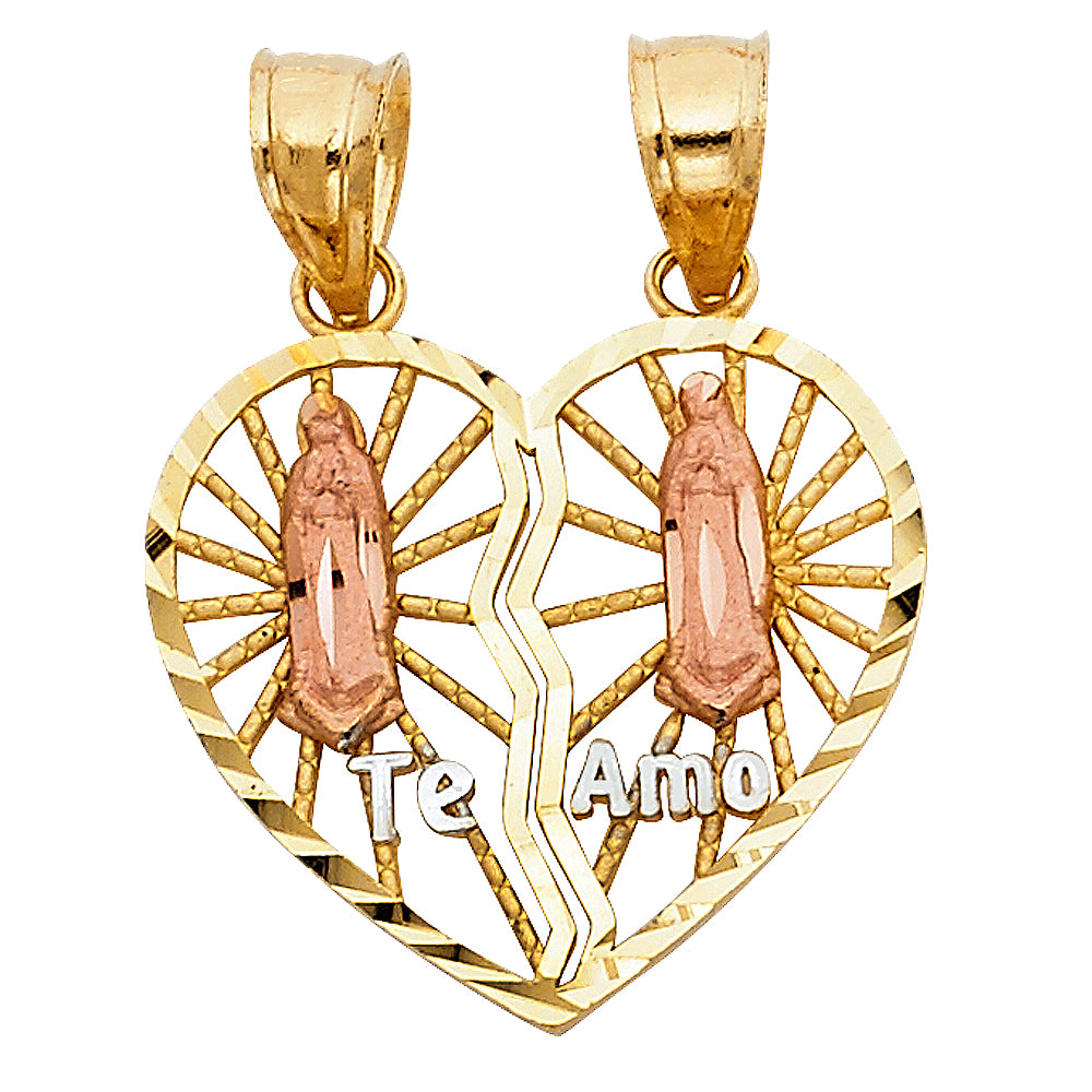 14K Yellow Gold Mom, Family, Baby & Heart Pendant - PT403