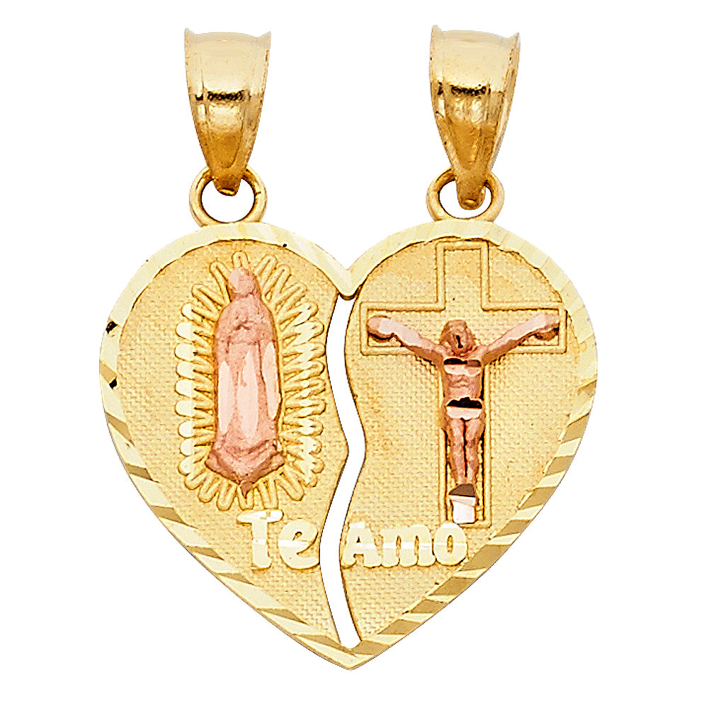 14K Yellow Gold Mom, Family, Baby & Heart Pendant - PT405