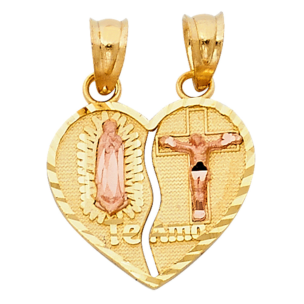 14K Yellow Gold Mom, Family, Baby & Heart Pendant - PT406