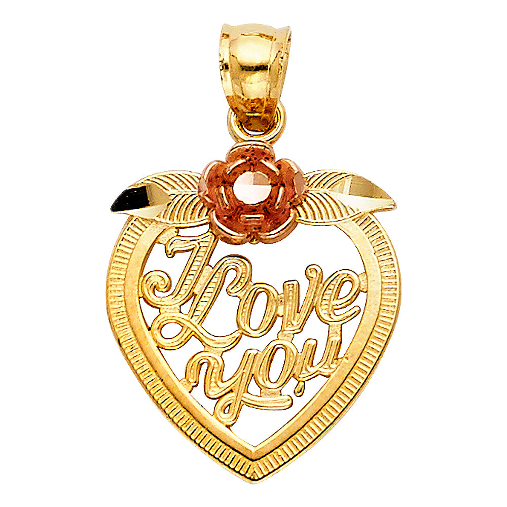 14K Yellow Gold Mom, Family, Baby & Heart Pendant - PT416