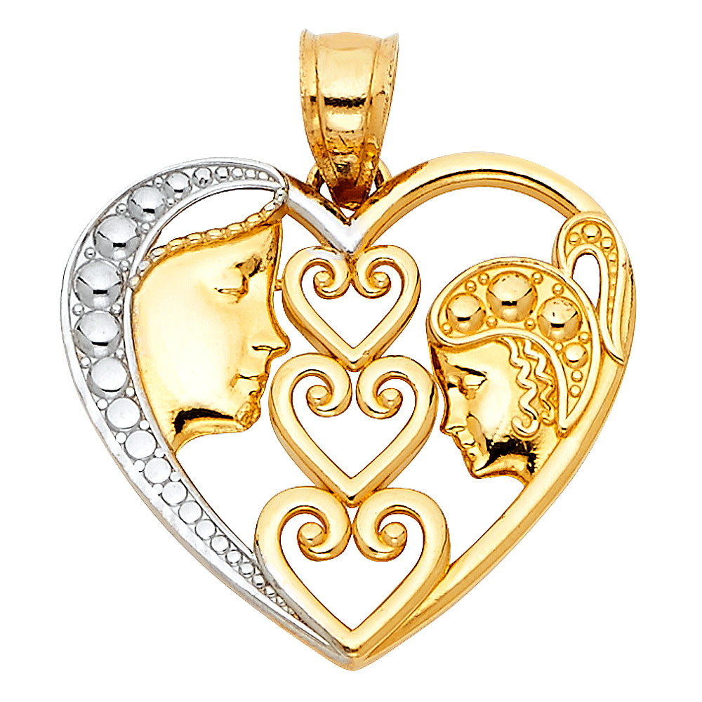 14K Yellow Gold Mom, Family, Baby & Heart Pendant - PT421