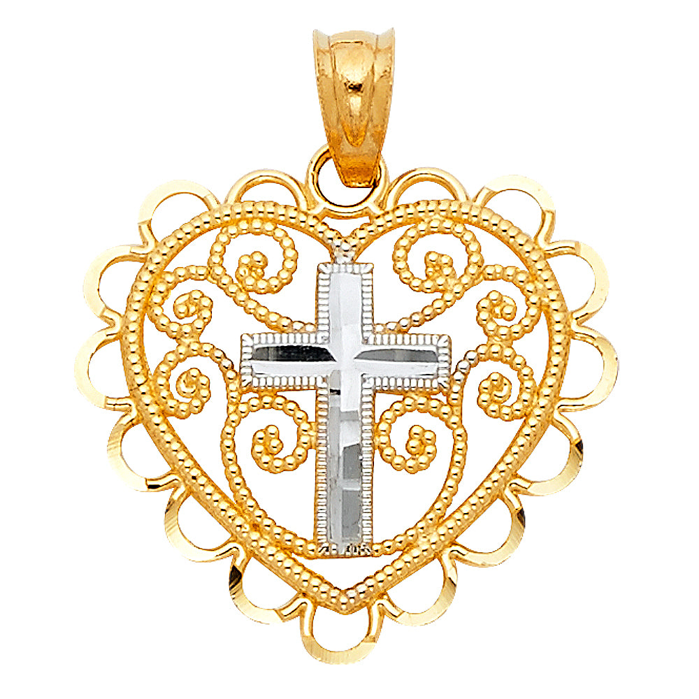 14K Yellow Gold Mom, Family, Baby & Heart Pendant - PT431