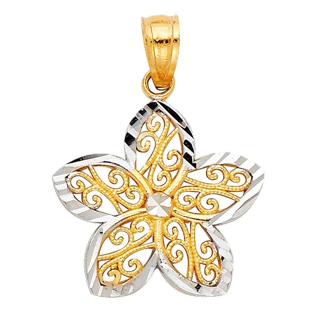 14K Yellow Gold Flower & 15 Años Pendant - PT432