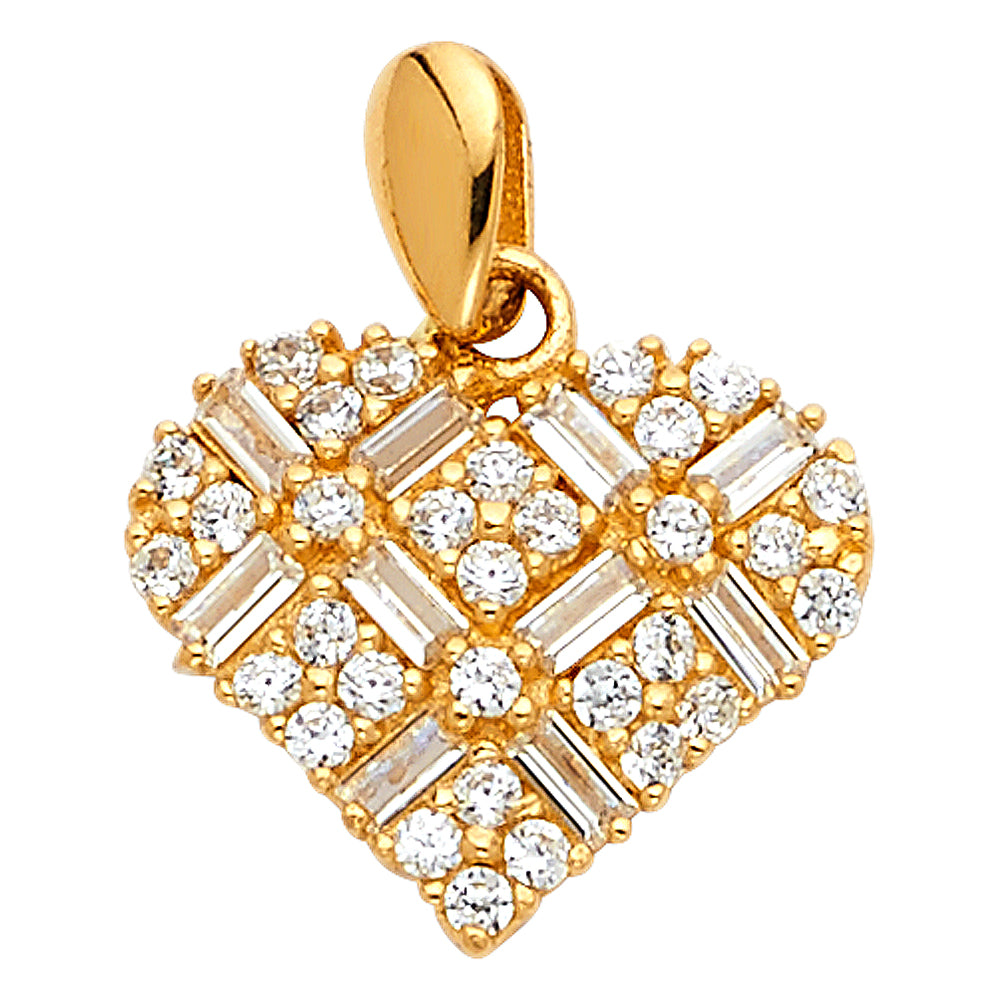 14K Yellow Gold Mom, Family, Baby & Heart Pendant - PT590