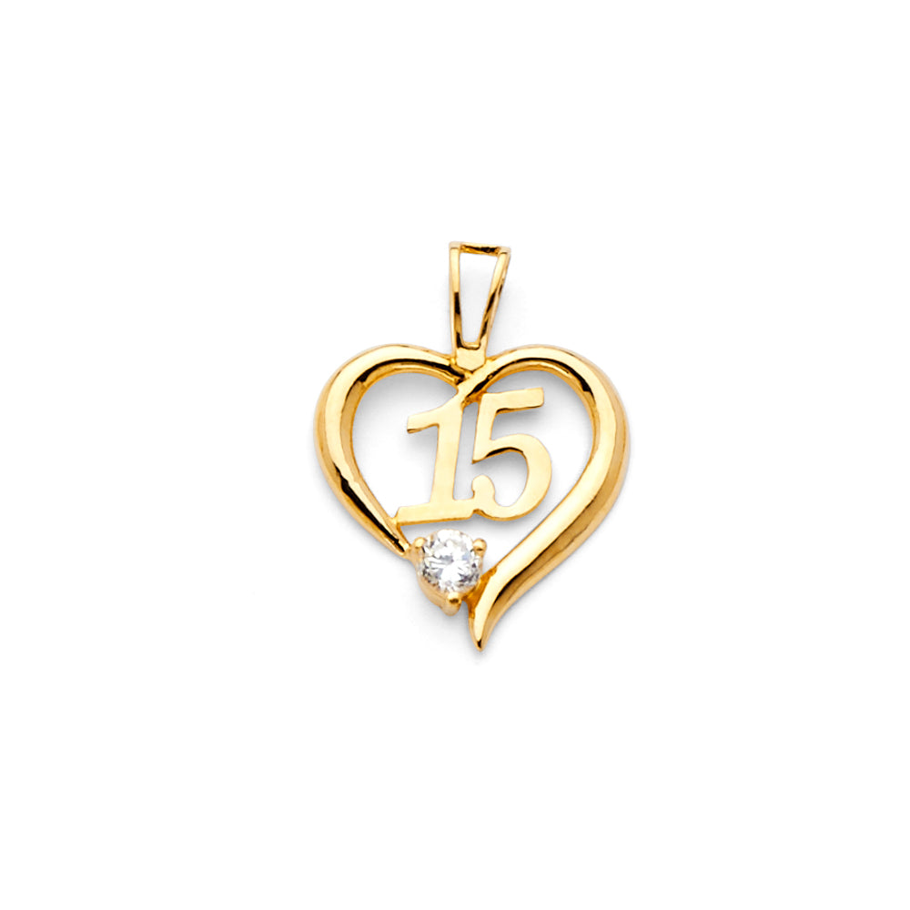 14K Yellow Gold Flower & 15 Años Pendant - PT719