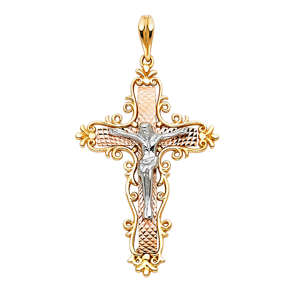 14K Yellow Gold Crucifix Cross Pendant - PT861