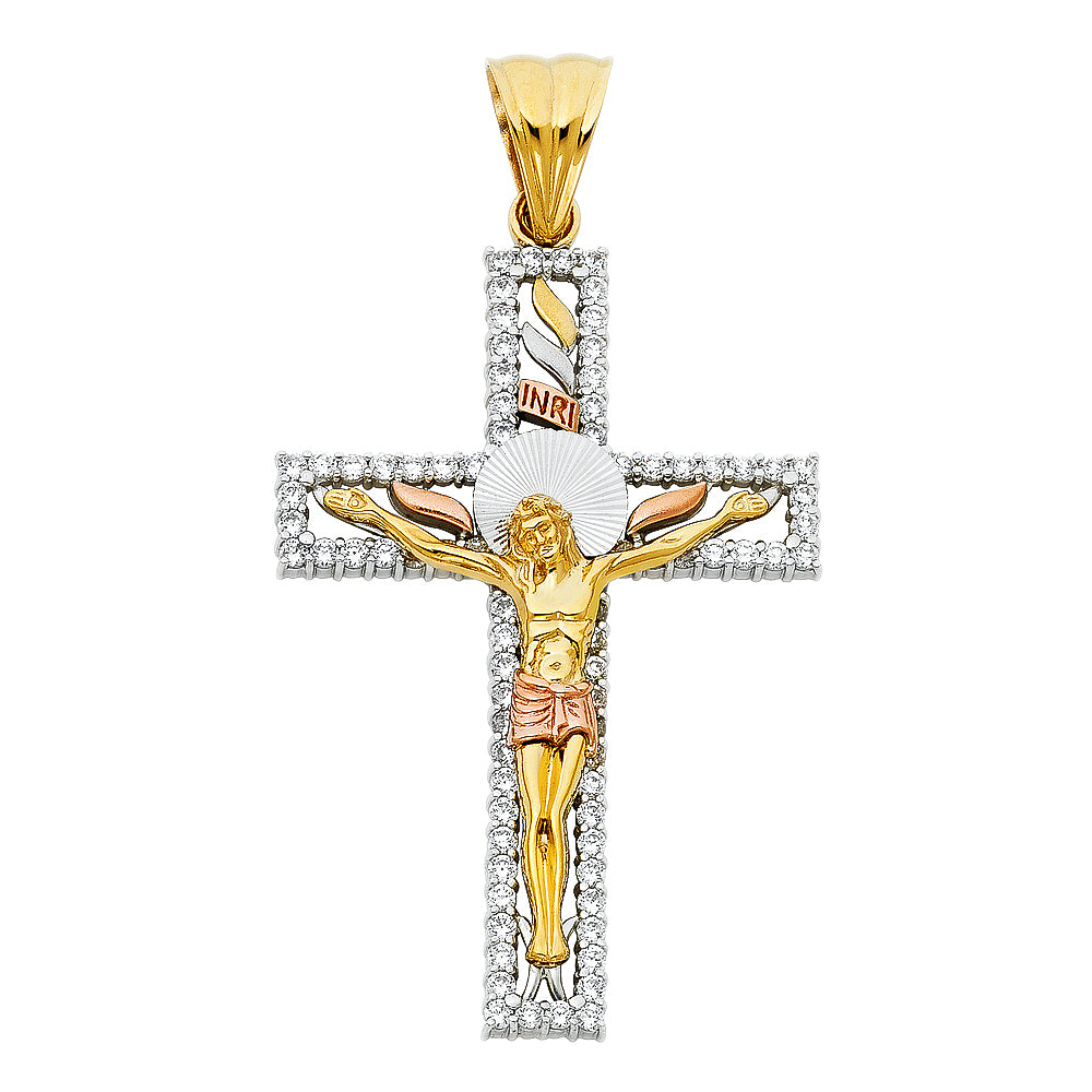 14K Yellow Gold Crucifix Cross Pendant - PT927