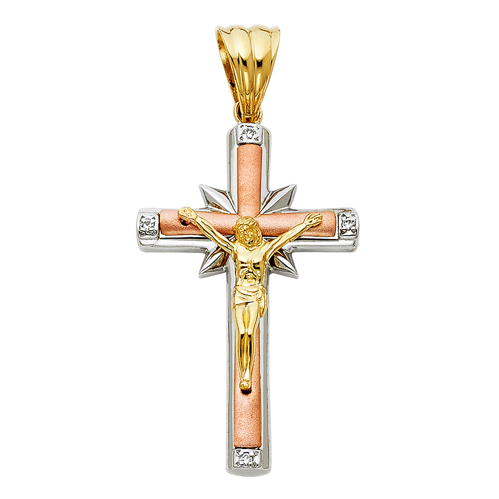 14K Yellow Gold Crucifix Cross Pendant - PT930