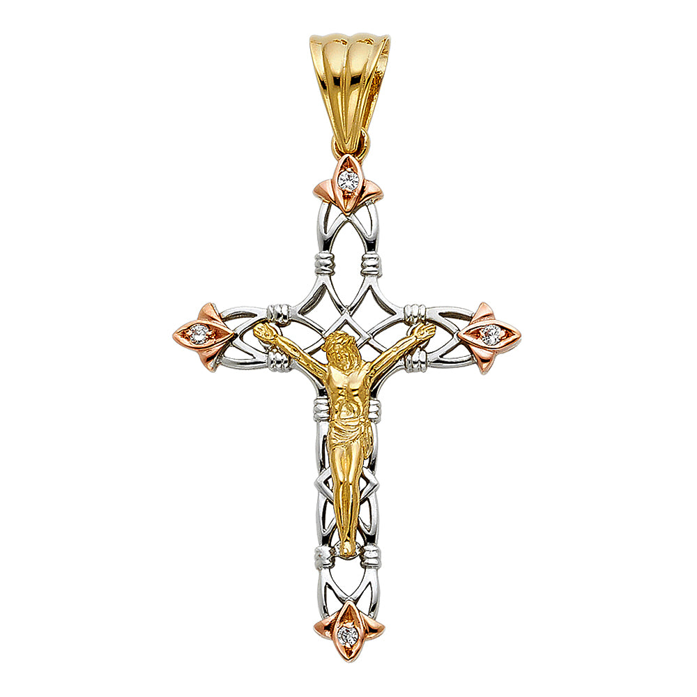 14K Yellow Gold Crucifix Cross Pendant - PT936