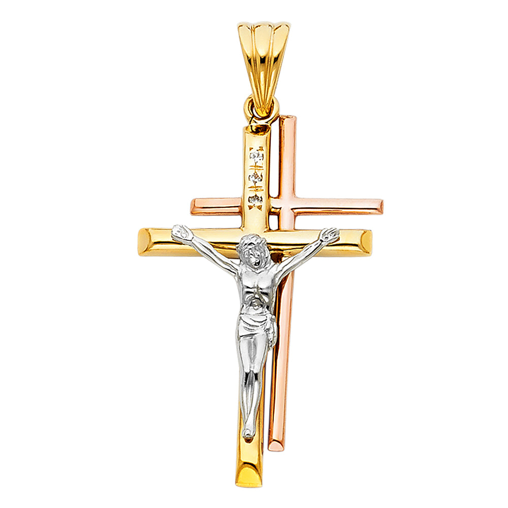 14K Yellow Gold Crucifix Cross Pendant - PT948