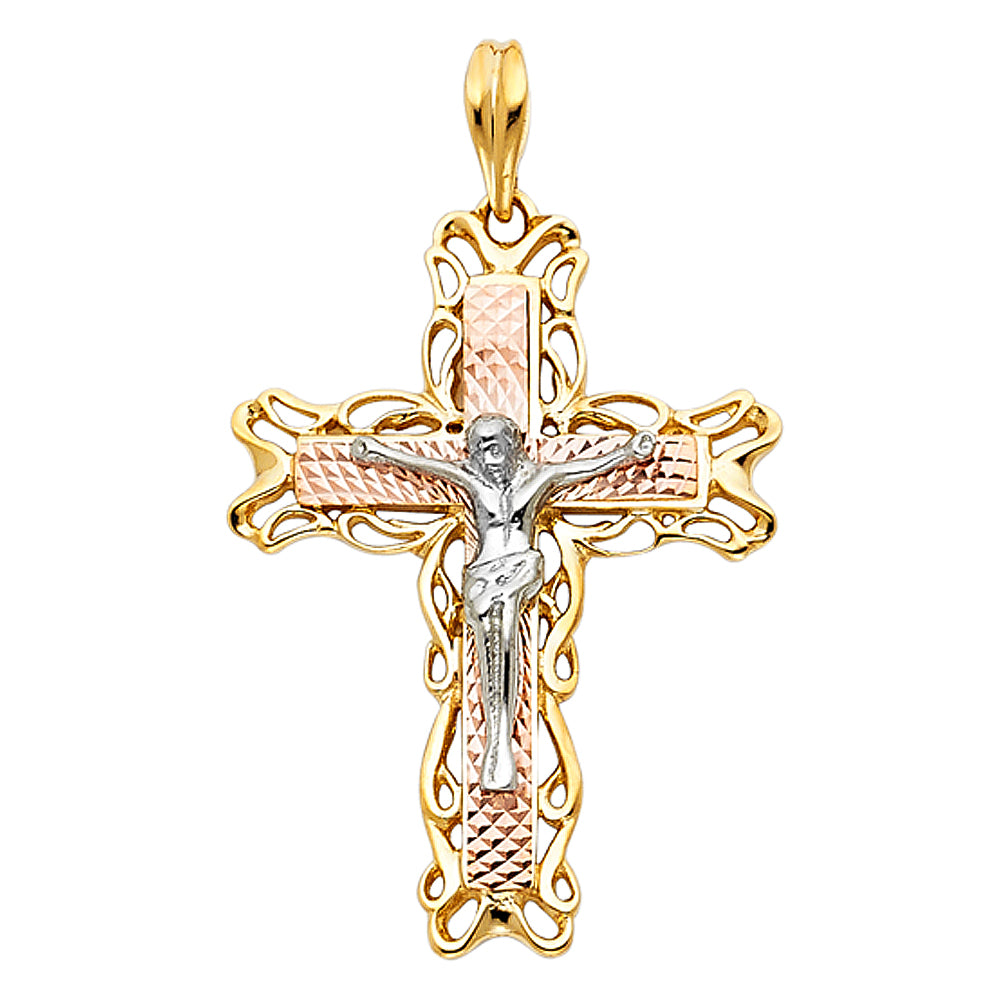 14K Yellow Gold Crucifix Cross Pendant - PT952