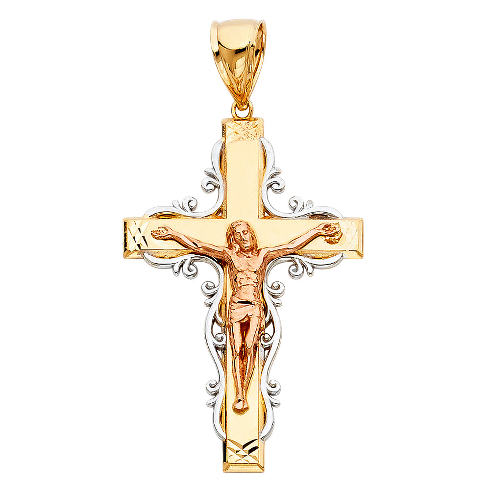 14K Yellow Gold Crucifix Cross Pendant - PT973