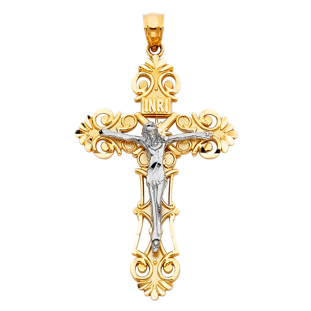 14K Yellow Gold Crucifix Cross Pendant - PT974