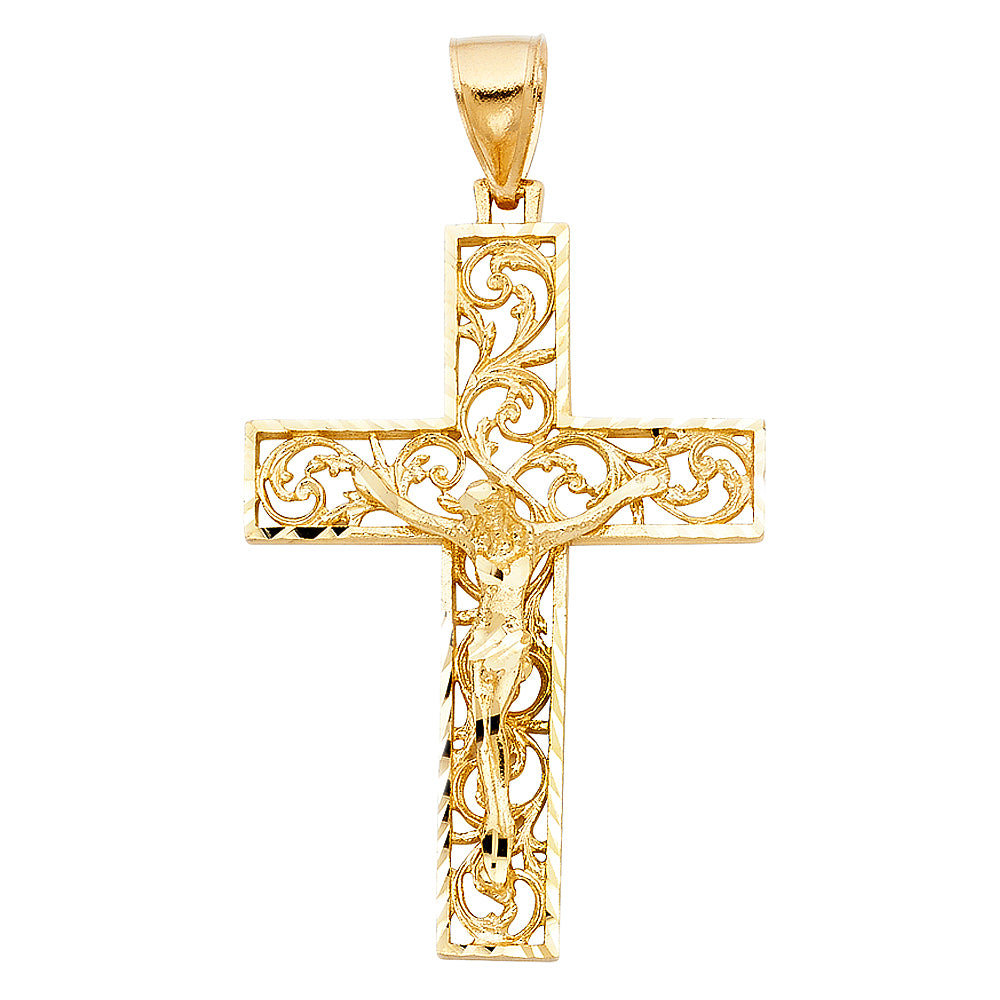 14K Yellow Gold Crucifix Cross Pendant - PT985