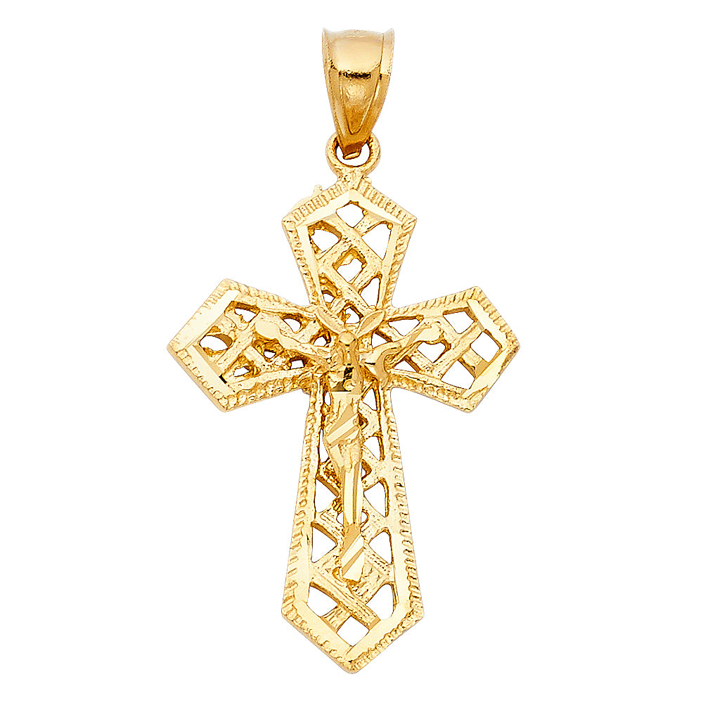 14K Yellow Gold Crucifix Cross Pendant - PT989