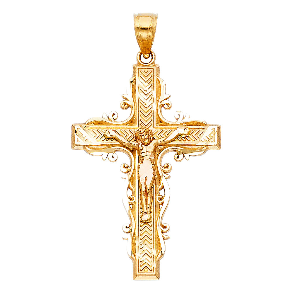 14K Yellow Gold Crucifix Cross Pendant - PT992