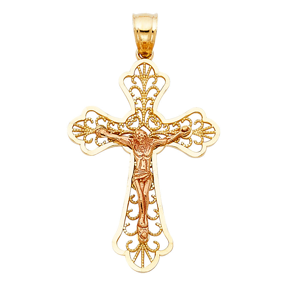 14K Yellow Gold Crucifix Cross Pendant - PT994