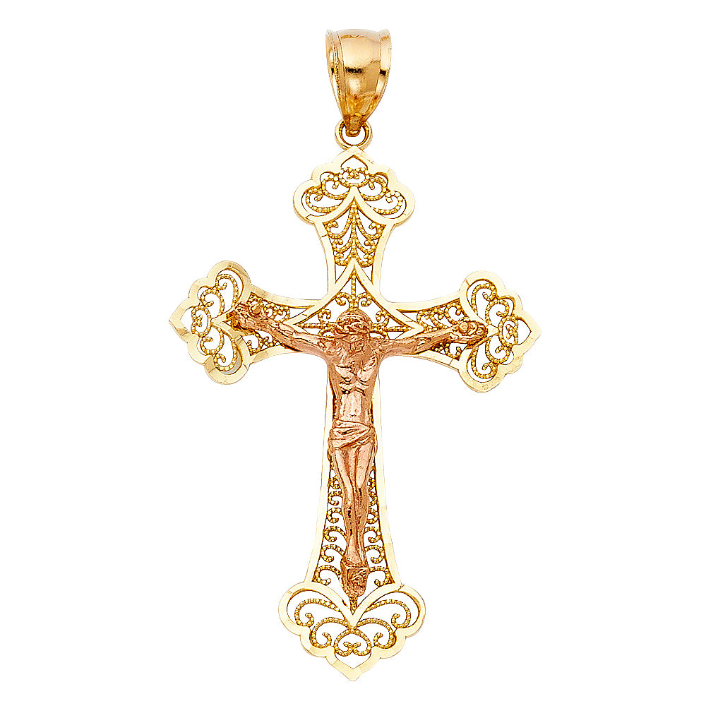 14K Yellow Gold Crucifix Cross Pendant - PT995