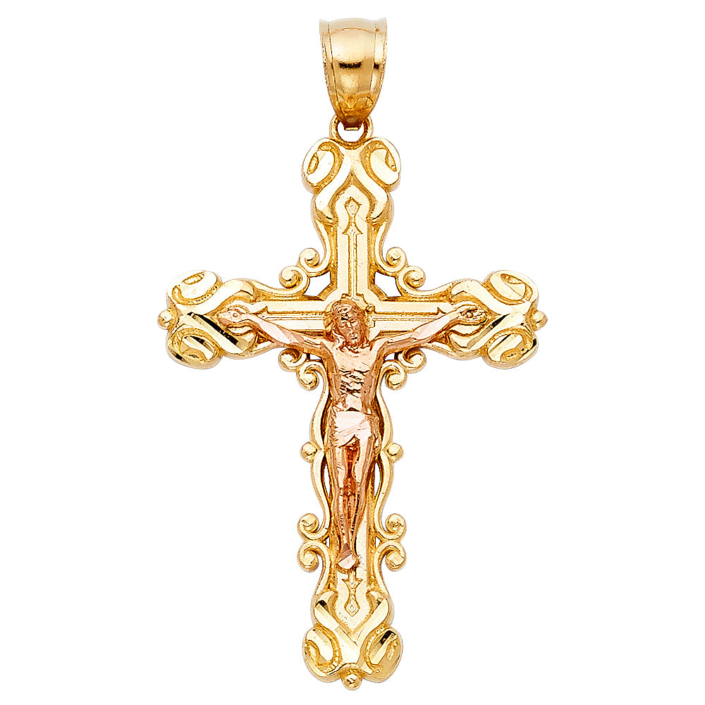 14K Yellow Gold Crucifix Cross Pendant - PT998