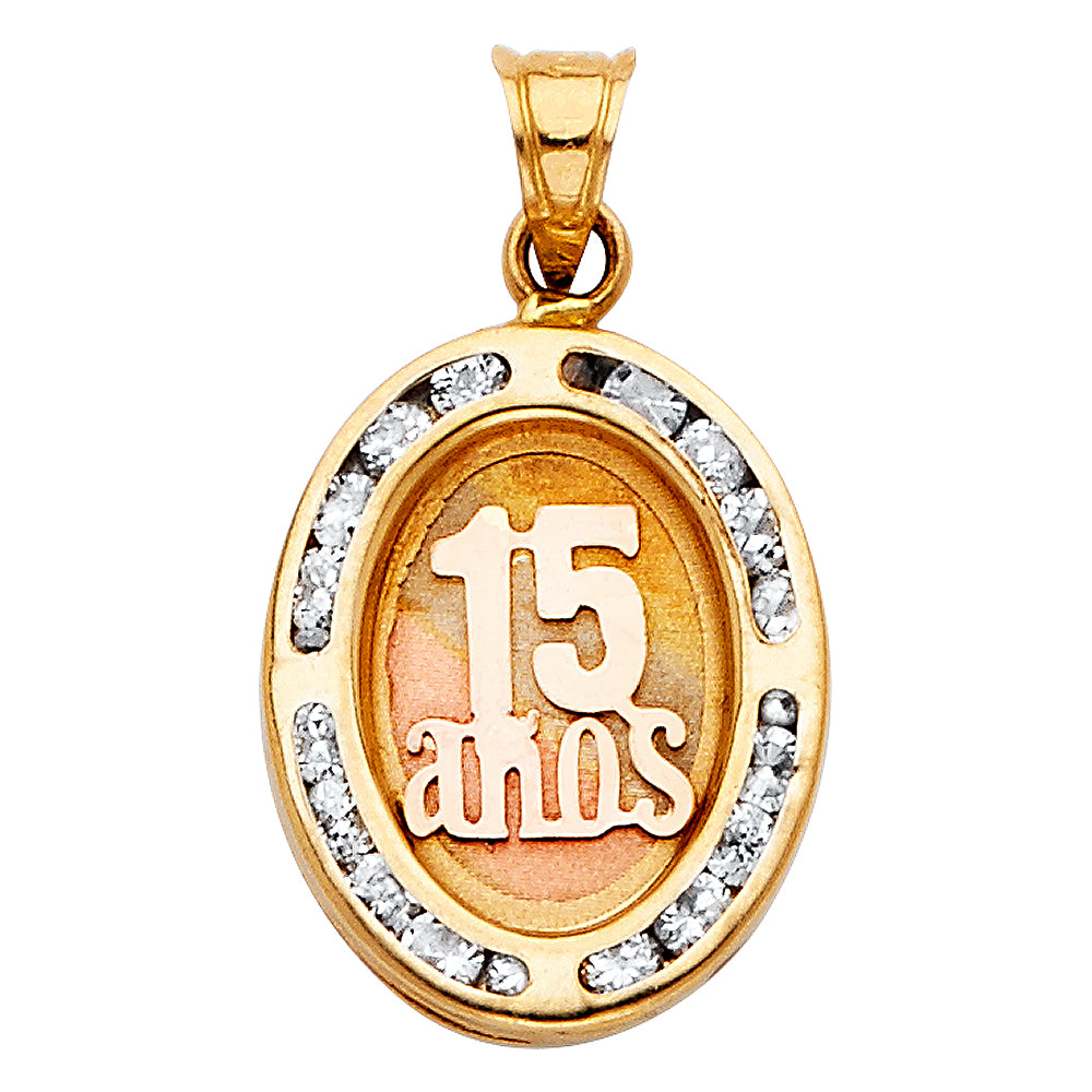 14K Yellow Gold Flower & 15 Años Pendant - PT1329