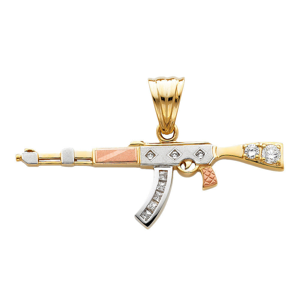 14K Yellow Gold Gun, Money & Animal Pendant - PT1518