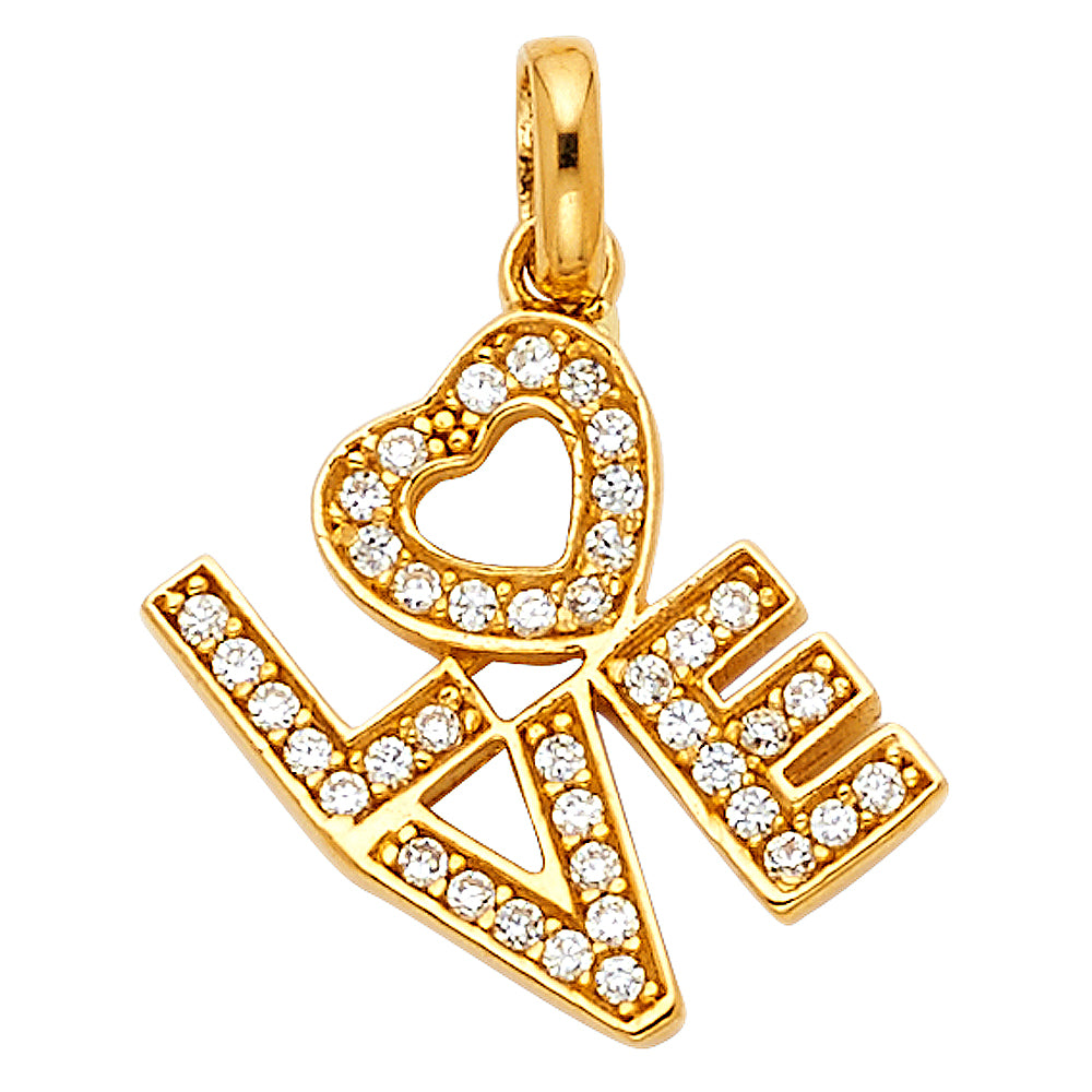 14K Yellow Gold Mom, Family, Baby & Heart Pendant - PT1732
