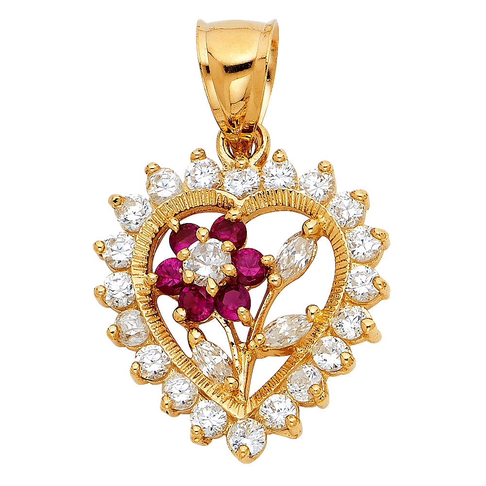 14K Yellow Gold Mom, Family, Baby & Heart Pendant - PT1783