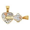 14K Yellow Gold Mom, Family, Baby & Heart Pendant - PT1787