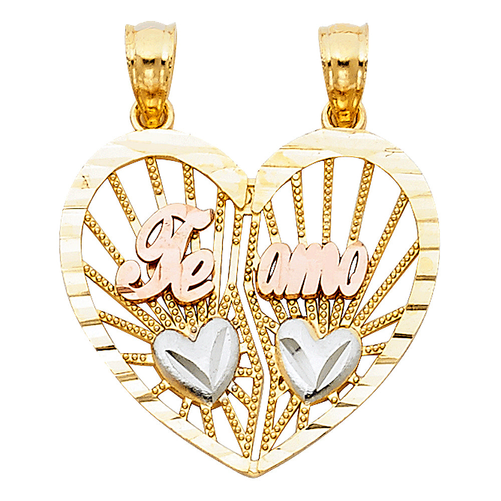 14K Yellow Gold Mom, Family, Baby & Heart Pendant - PT1806