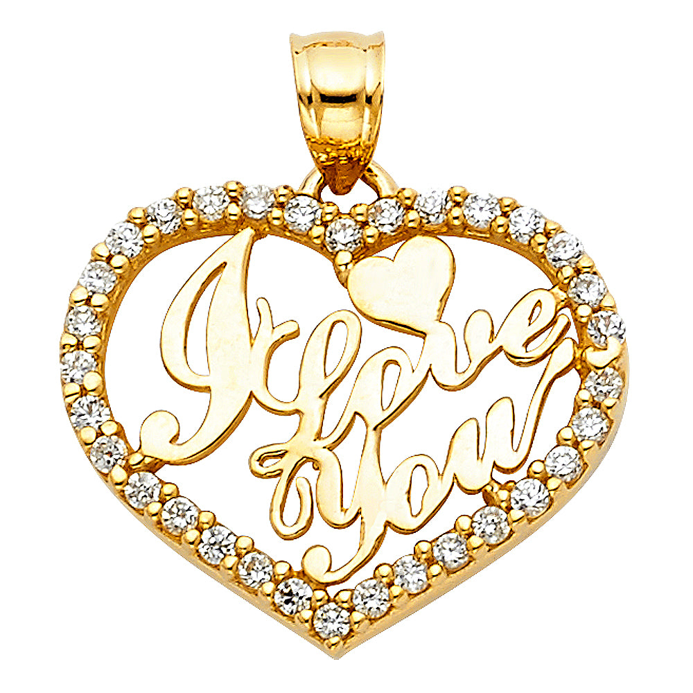 14K Yellow Gold Mom, Family, Baby & Heart Pendant - PT1816