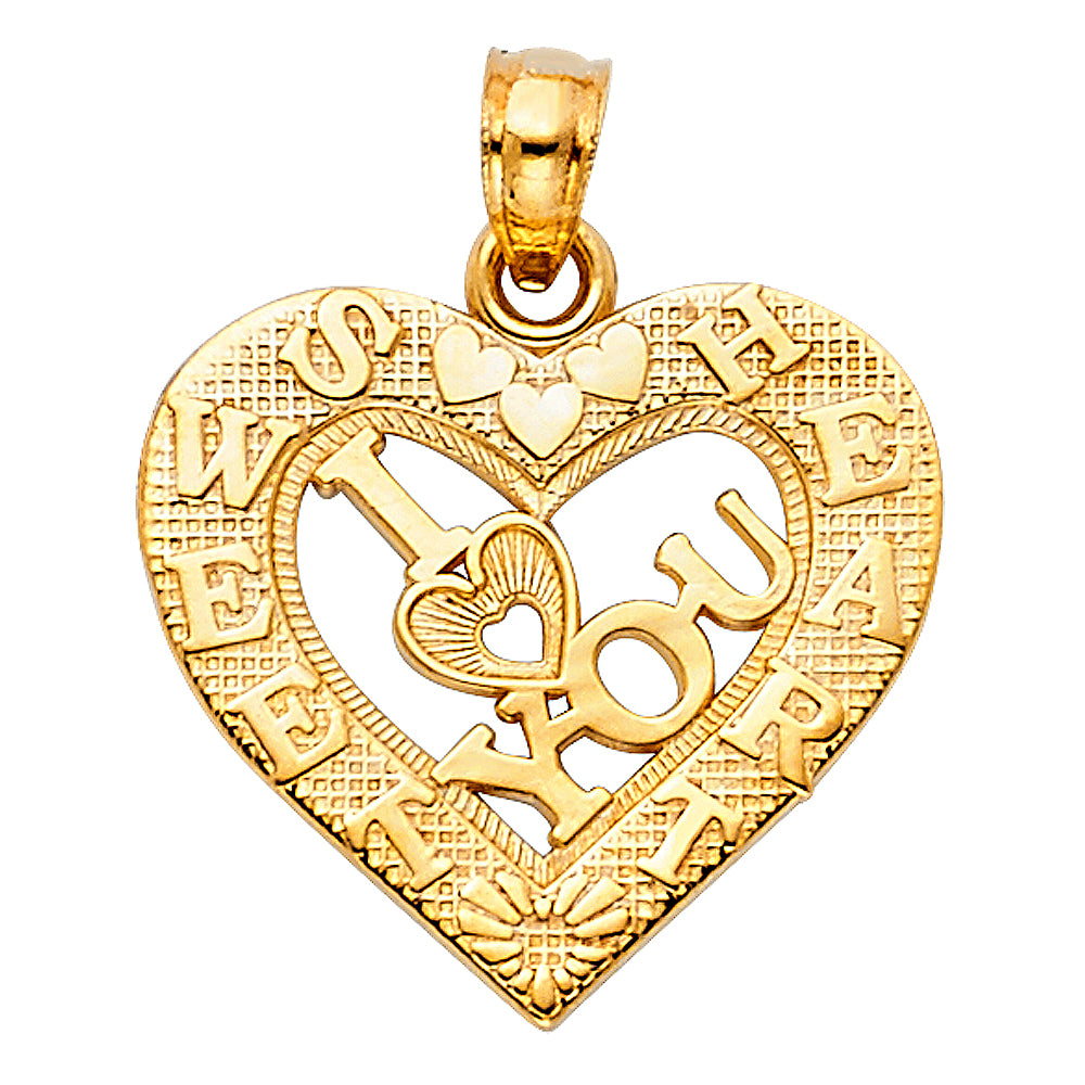 14K Yellow Gold Mom, Family, Baby & Heart Pendant - PT1822