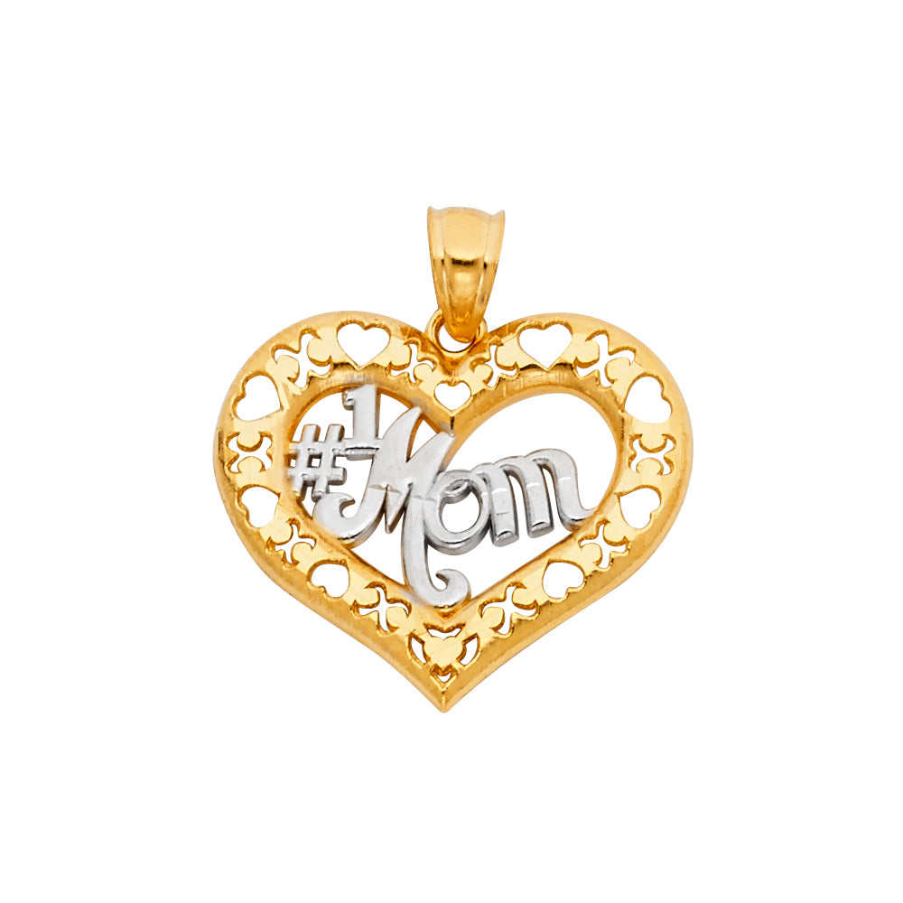 14K Yellow Gold Mom, Family, Baby & Heart Pendant - PT1825