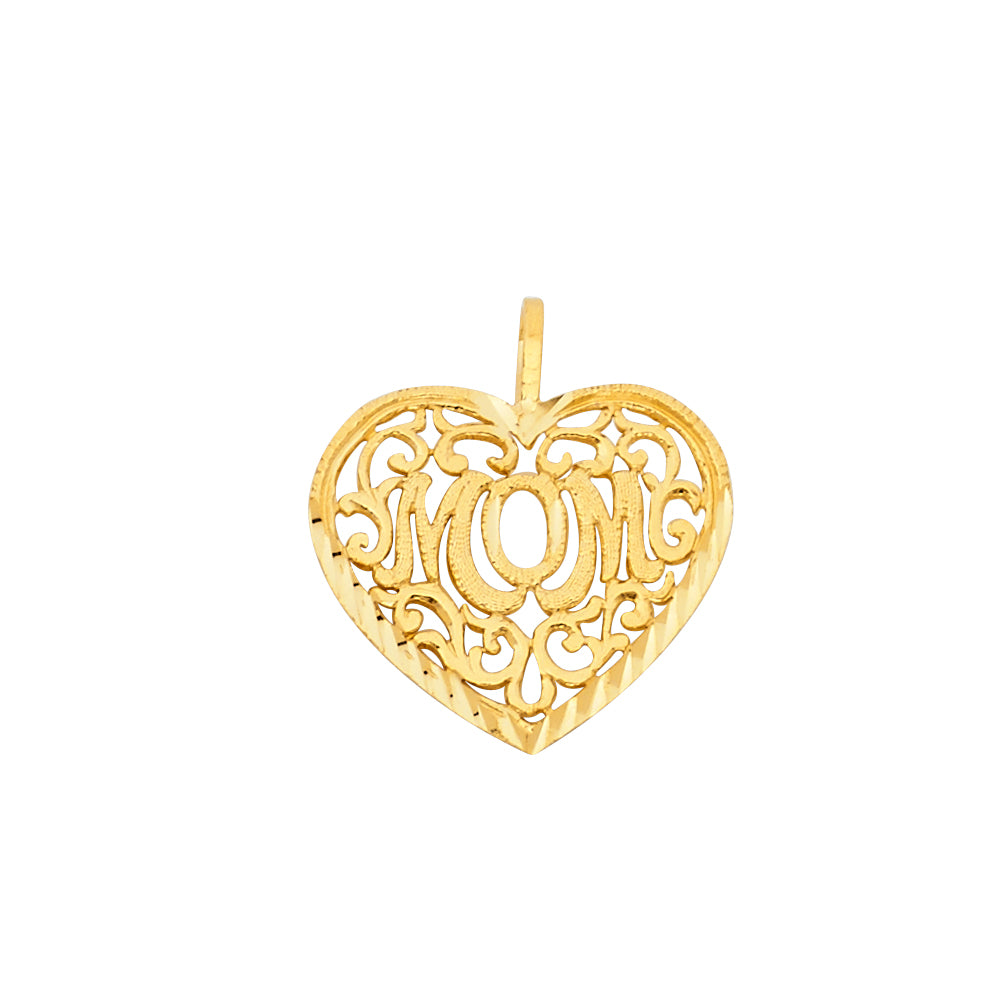 14K Yellow Gold Mom, Family, Baby & Heart Pendant - PT1831