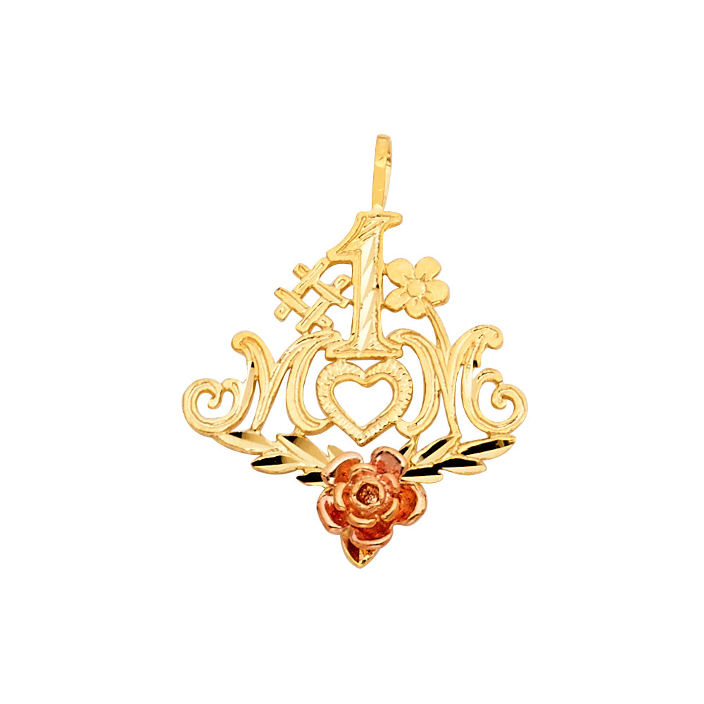 14K Yellow Gold Mom, Family, Baby & Heart Pendant - PT1832