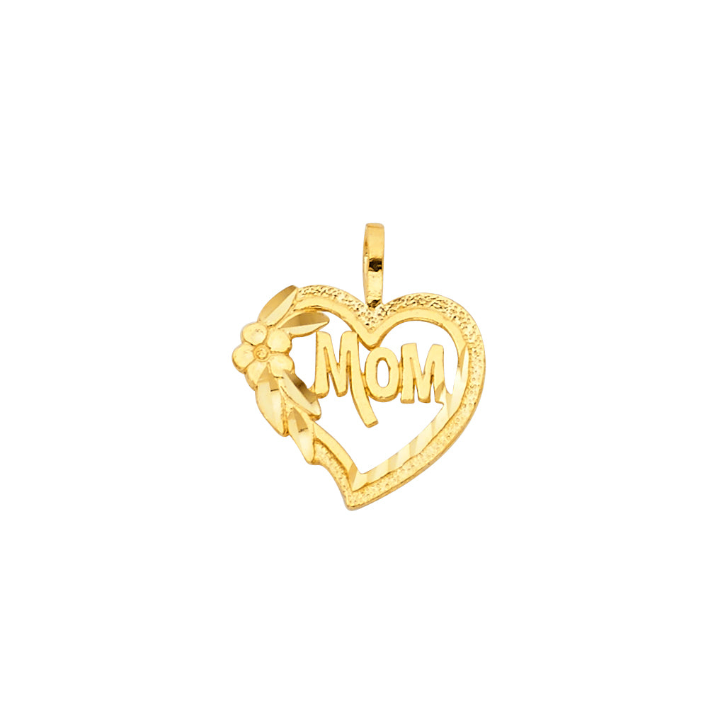 14K Yellow Gold Mom, Family, Baby & Heart Pendant - PT1838