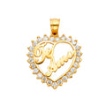 14K Yellow Gold Mom, Family, Baby & Heart Pendant - PT1857