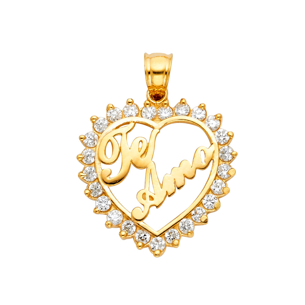 14K Yellow Gold Mom, Family, Baby & Heart Pendant - PT1857