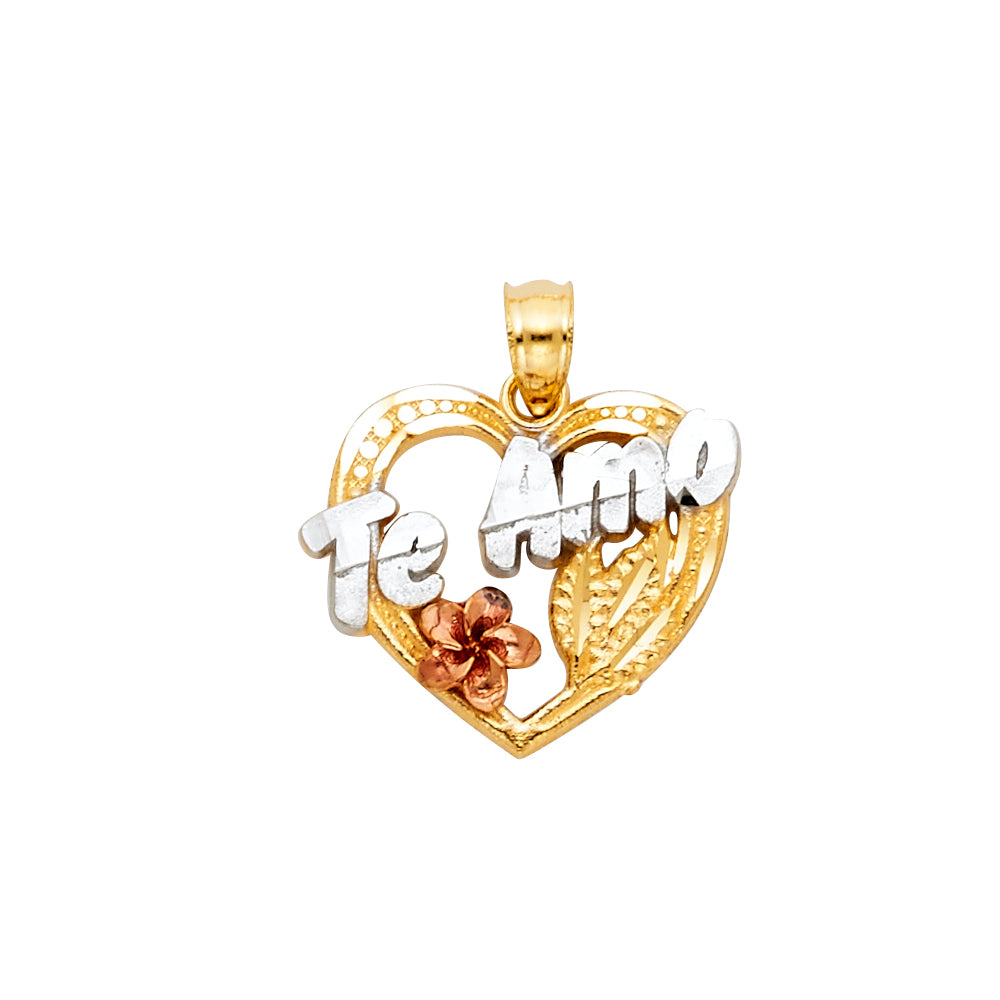 14K Yellow Gold Mom, Family, Baby & Heart Pendant - PT1858