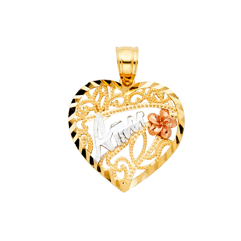 14K Yellow Gold Mom, Family, Baby & Heart Pendant - PT1861