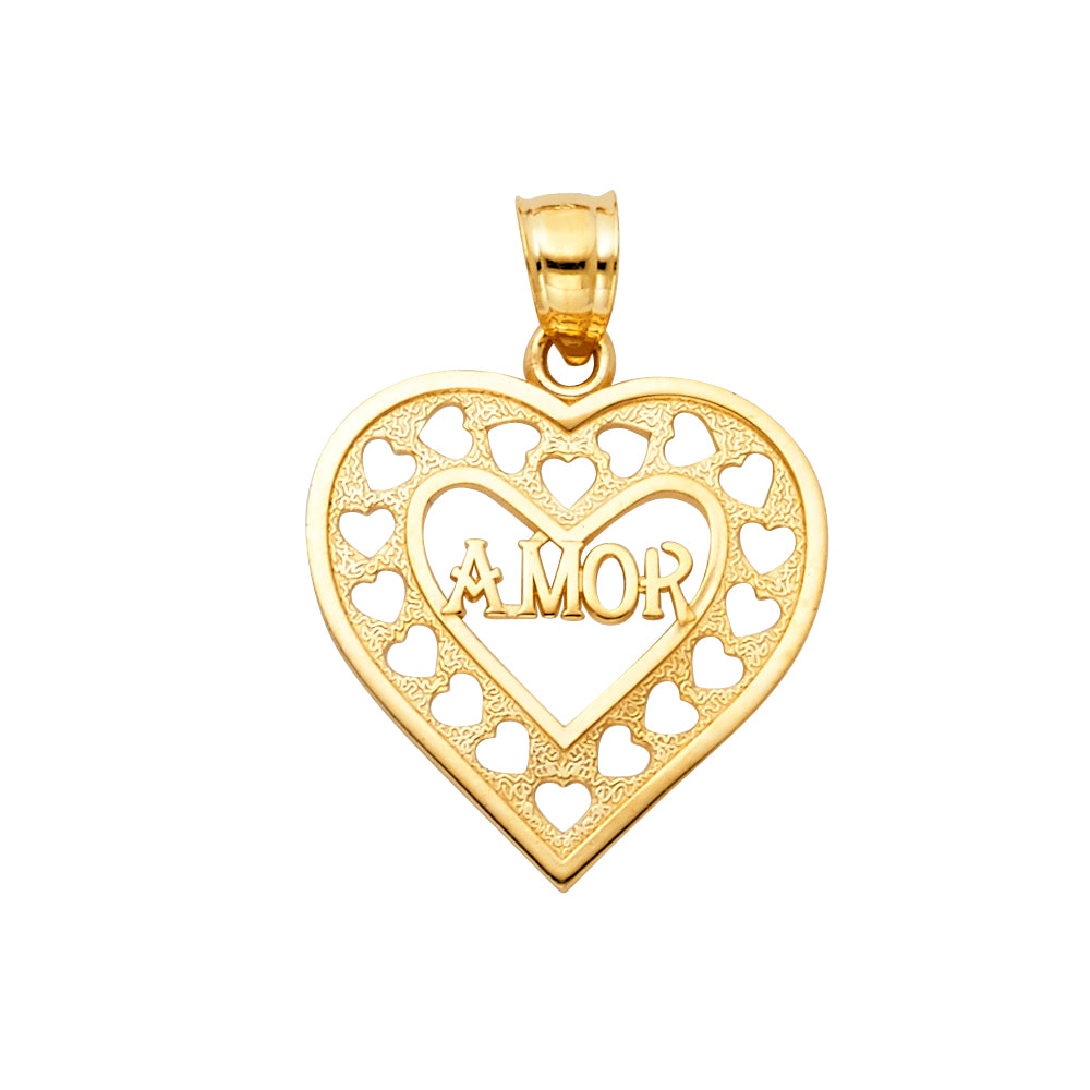 14K Yellow Gold Mom, Family, Baby & Heart Pendant - PT1862