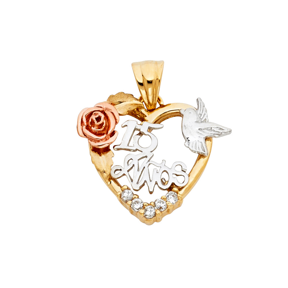 14K Yellow Gold Flower & 15 Años Pendant - PT1864