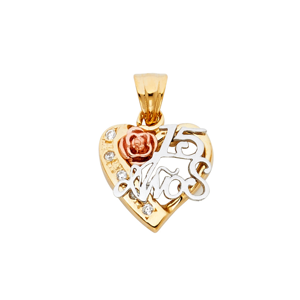 14K Yellow Gold Flower & 15 Años Pendant - PT1866
