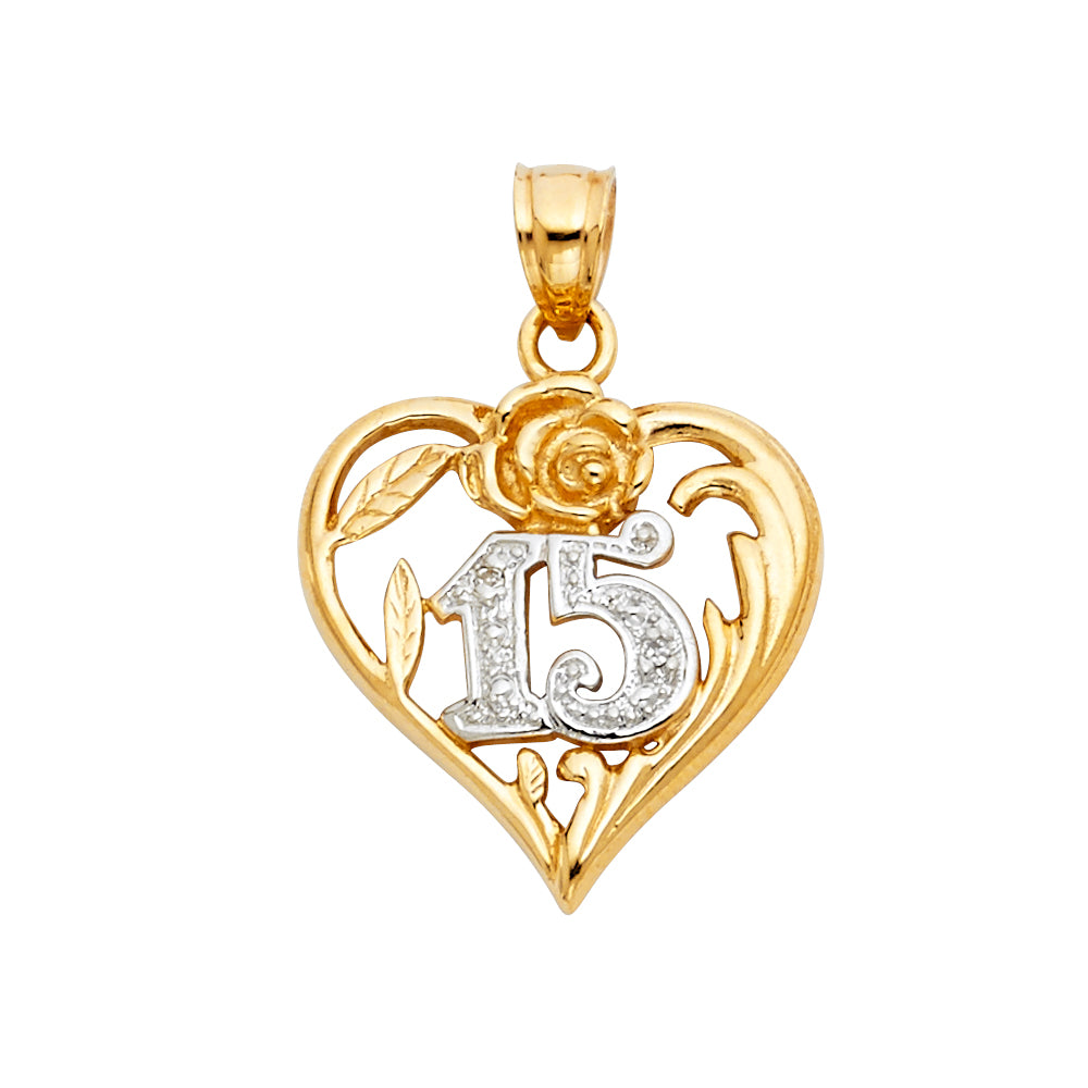 14K Yellow Gold Flower & 15 Años Pendant - PT1873