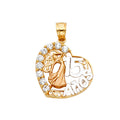 14K Yellow Gold Flower & 15 Años Pendant - PT1874
