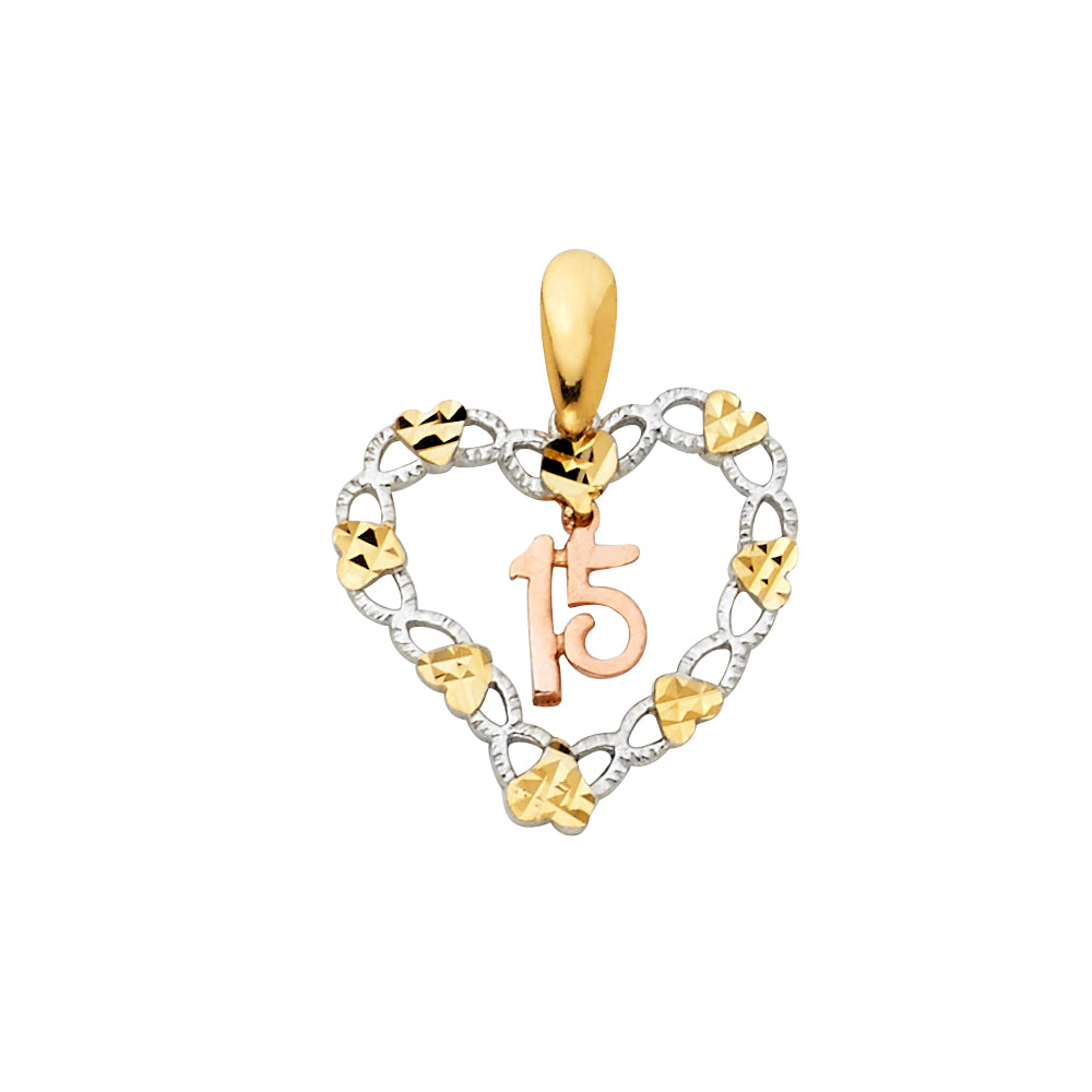 14K Yellow Gold Flower & 15 Años Pendant - PT1876