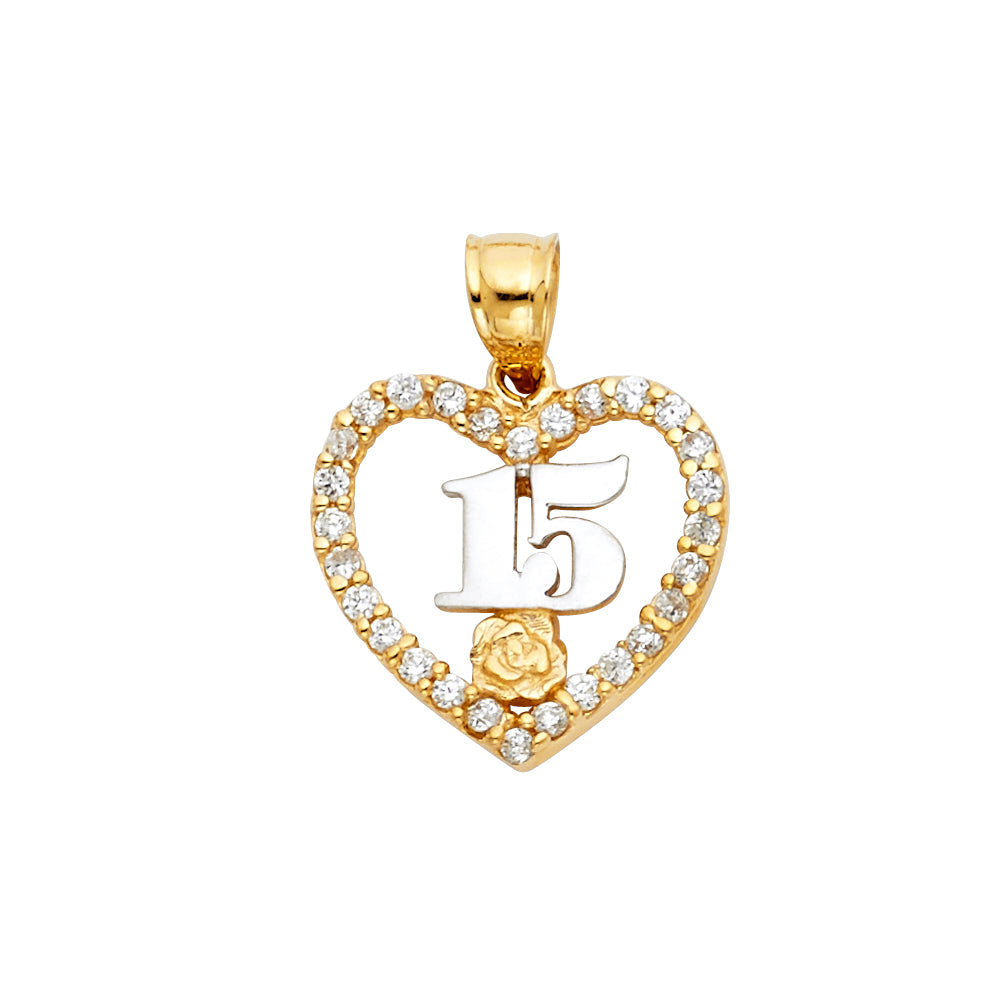 14K Yellow Gold Flower & 15 Años Pendant - PT1877