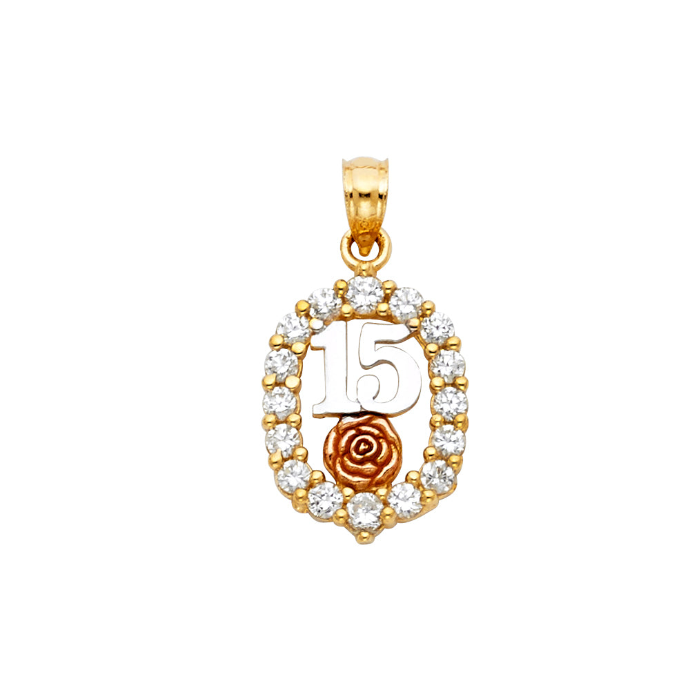 14K Yellow Gold Flower & 15 Años Pendant - PT1879