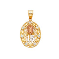 14K Yellow Gold Flower & 15 Años Pendant - PT1881