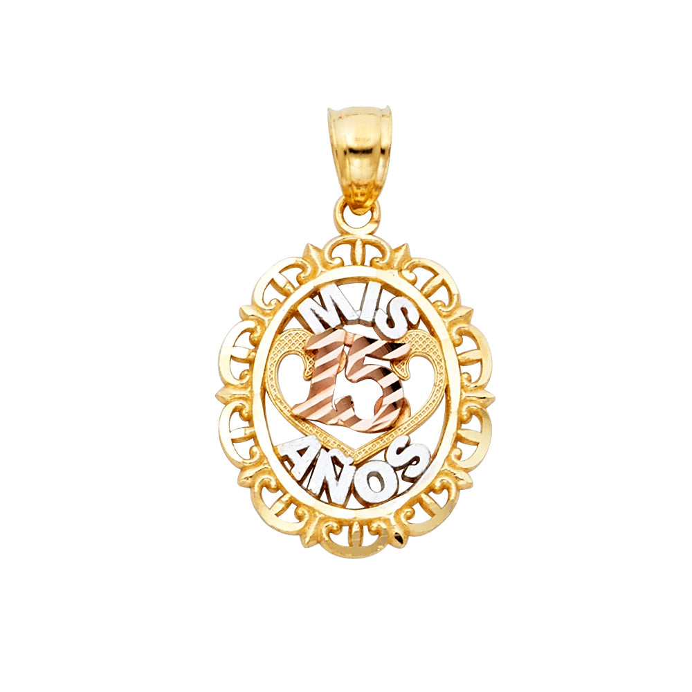 14K Yellow Gold Flower & 15 Años Pendant - PT1882
