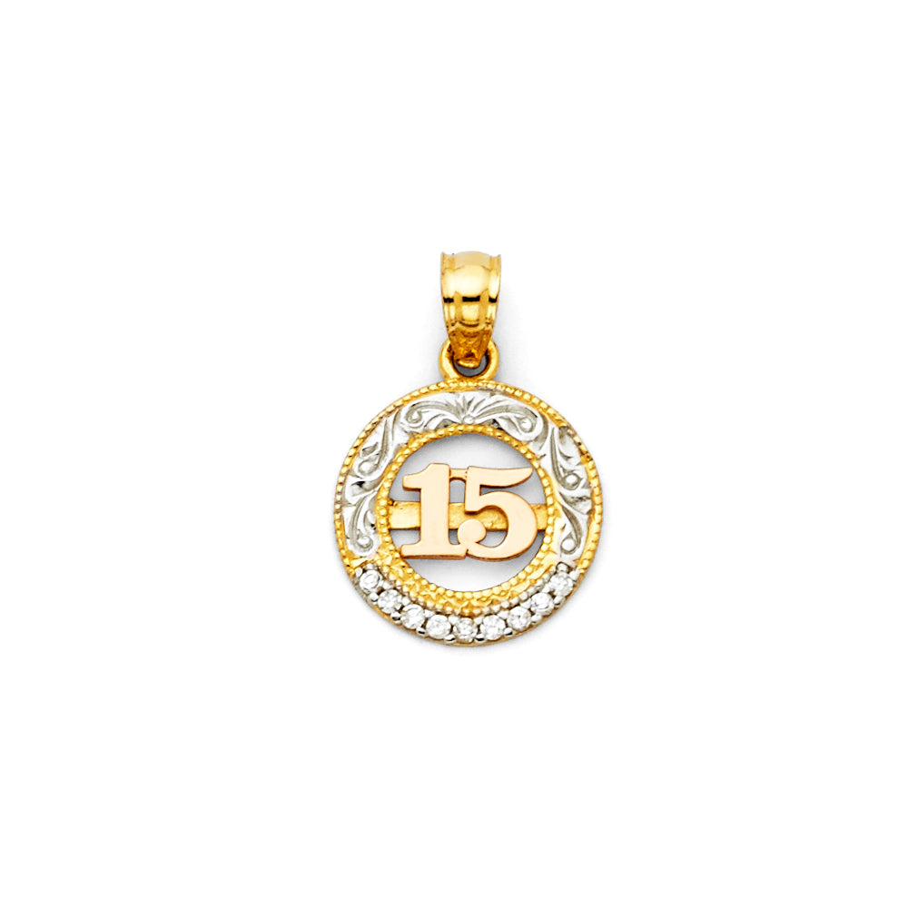 14K Yellow Gold Flower & 15 Años Pendant - PT1884